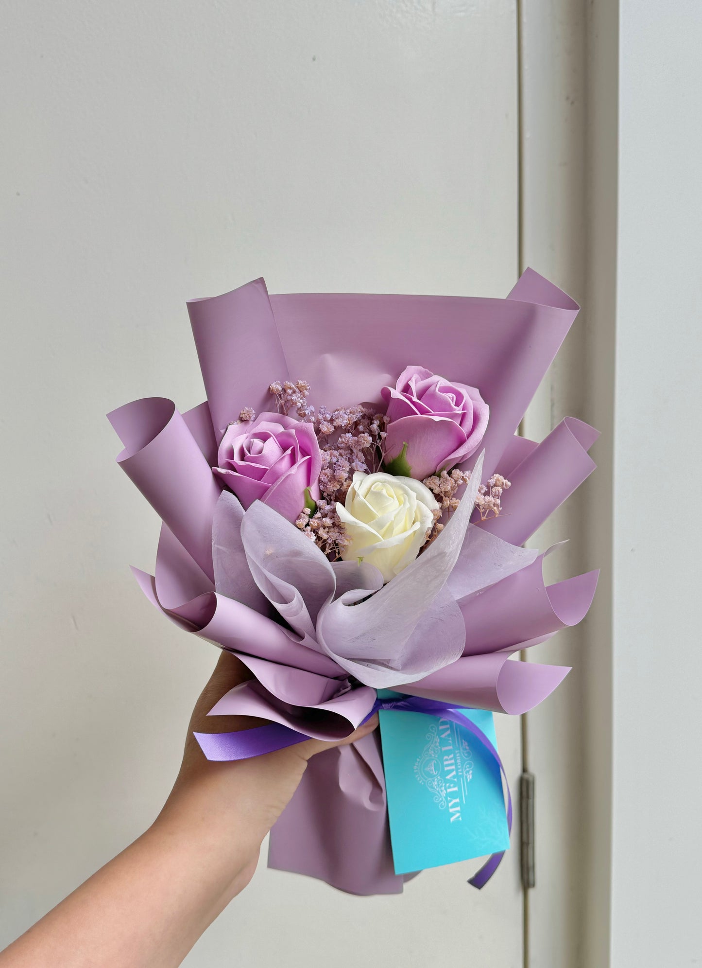 Soap Roses with Dry Baby Breath Mini Bouquet